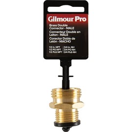 Gilmour Pro Brass Double Male Hose Connector, Metal Hose Connector Thread Size 1/2" NPT (F) to 3/4" NH (F)