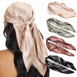 HBselect 4PCS Head Scarf for Women 35” Head Scarves Silk Like Satin Neck Scarfs Square Bandana Hair Wraps Scarf for Sleeping