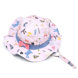 jerague Sun Hat for Little Girls-Baby Toddler Kid Girl Bucket Summer Hat Bow with Chin Strap UPF 50+ Protection