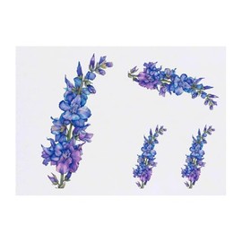 4 x 'Larkspur Flower ' Temporary Tattoos - Water Resistant, Skin-Safe, Non-Toxic Transfers, Mixed Sizes (TO00076164)