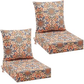 Patelai 2 Set Outdoor Deep Seat Cushions 24x24, 6 Inch Thick Replacement Patio Furniture Cushions with Backs, Washable Cover UV Waterproof & Fade Resistant Chair Pads for Wicker (Orange Medallion)