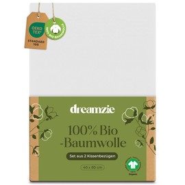 Dreamzie - 100% organic cotton - pillowcase 40 x 80 cm cotton - set of 2 - white - cushion cover with zip - Oeko-Tex