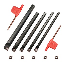 Lathe Turning Tool Holder Bit Set S06K/S07K/S08K/S10K/S12M-SCLCR06 with 5 CCMT21.51/CCMT060204 Carbide Indexable Drill Bits + 2 Wrenches