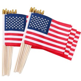 24 Pcs American Flags on Sticks, 8 x 12 Inches Mini Handheld US Flags Stick with Solid Wooden Pole Safety Spear Tip for Yard, Memorial Day, Independence Day Decorations