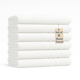 Lane Linen 6 Pack Hand Towels (16"x28") - Spa & Hotel Quality - 100% Cotton, Ring Spun - Quick Dry, Ultra Soft & Absorbent - Used for Salon, Gym, Bathroom, Beauty - Pre Shrunk - White Hand Towels Set