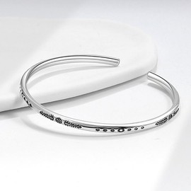 Indian Feather Star Moon Totem Bangle Bracelets in Thai Silver Colour, Adjustable Size for Women and Girls