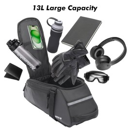 ANCHOM Rear Bike Rack Bag, 13L PVC Water Resistant Bicycle Bag for Road and Mountain Bikes, Commuter Bag for Grocery Shopping and Cycling, Black