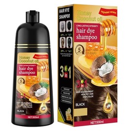 Hair Dye Shampoo 3 in 1 for Women & Men 100% Gray Hair Coverage - Herbal Ingredients Natural Plant Hair Color - Hair Dye in Minutes 500ML（Black）