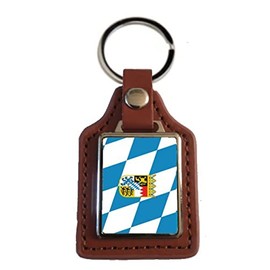 Bavaria Crest Germany Brown Leather Square Key Fob And Gift Bag