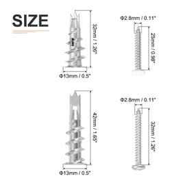 DTGN 13x32mm,13x42mm Self-Drilling Drywall Anchors with Screws Kit - 28 Set - Good for Concrete Tile Cement - Zinc Alloy Hollow Wall Anchors Kit with Screws