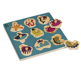 B. toys – Hide n’ Sea Underwater Peg Puzzle – Classic Wooden Puzzles for Toddlers with 9 Chunky Pieces – Learning Toy with Sea Animals and Shape Sorting – Natural Wood Toddler Puzzles