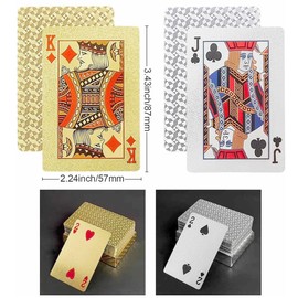 54 Premium Plastic Playing Cards, Set of 2 (Gold+Silver) Waterproof Durable Magic Poker Playing Cards for Party Games, Fashion Unbreakable Cards (Gold+Silver)