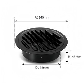 4 Inch Stainless Steel Vent Round Black Soffit Vent Cover Vent Flat Duct Vent with Built-in Fine Mesh for Kitchen,Garage, Bathroom, Office and Warehouse Ventilation(Black 2pcs)