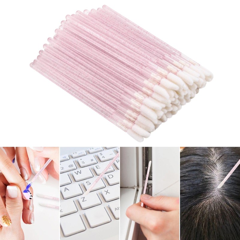 Tbestmax 100 Pcs Disposable Lip Brush with Container, Crystal Pink