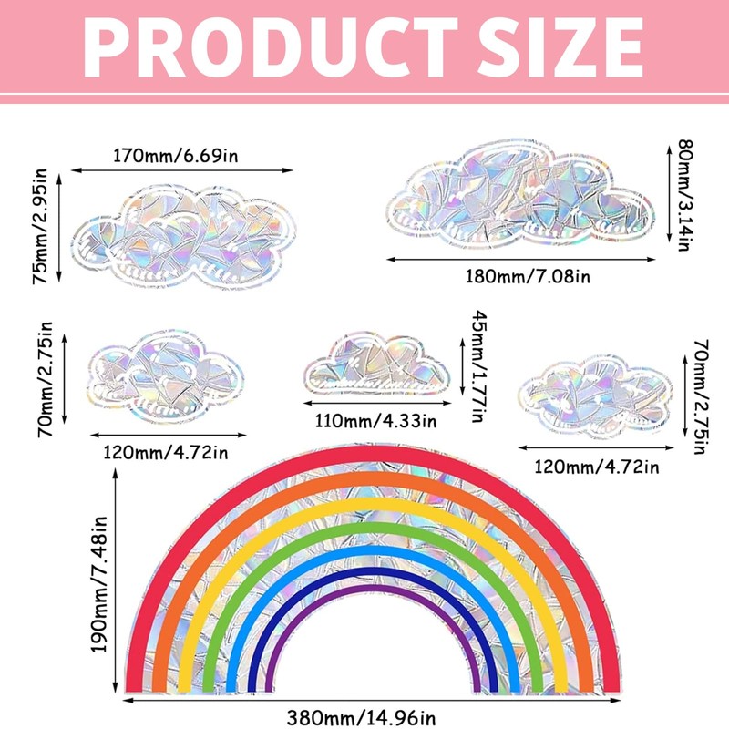 1 x Rainbow Window Stickers Rainbow Window Pictures White Clouds