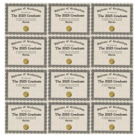 Handmade 12 pc.  "The 2025 Graduate" edible wafer paper diplomas for desserts CHOOSE SIZE - 1.72 in. X 2.25 in., classic wafer (thin)