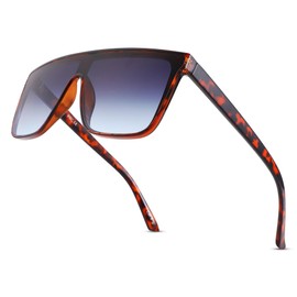 DYSAKER Square Oversized Sunglasses for Women Men Trendy Flat Top Fashion Shield Shades, Bright Tortoiseshell Gradually Blue Lenses