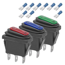 3-Pack Waterproof Rocker Toggle Switch with Light, ON/Off SPST 3Pin Illuminated Lighted Boat Switches for Home Auto Car Marine Boat, KCD3-101, Multicolor