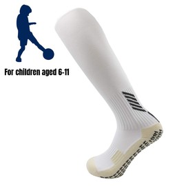 Tinymori Kids Socks Anti Slip Boys Girls Knee High Long Sport Socks with Grips for Age 6-11 (White)