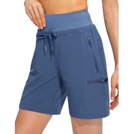 Obla Pantalones cortos cargo de senderismo para mujer, bolsillos con cremallera, cintura alta, secado rápido, 7 pulgadas de largo, pantalones cortos para mujer, golf, atletismo, verano, Dusty Blue, XXL