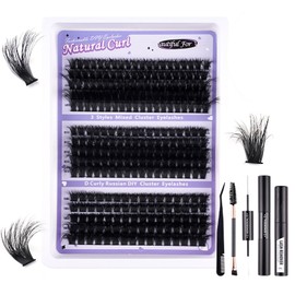 240 Pcs Eyelash Individual DIY Lash Extension kit, Bond and Seal Lash Glue, 60+80+100D Clusters Lashes Kit, D Curl Fluffy Individual Natural Wispy Lashes Reusable Eyelash Extension at Home