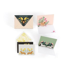 UWP Luxe Pop-Up Botanical Dogs Blank Boxed Note Cards with Matching Envelopes- French Bulldog, Dalmation, Dachshund Write Your Own Message (8-Count)