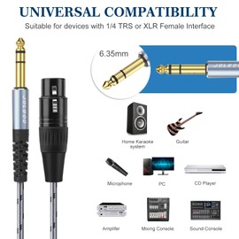 JOLGOO XLR Female to 1/4 Inch 6.35mm TRS Plug Balanced Interconnect Cable, XLR to Quarter inch Cable, 50 Feet 2 Pack, for Microphone,Mixer,Guitar,AMP,Speakers