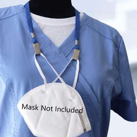 5 Pack - Face Mask Lanyards - Comfortable Premium Economy Neck Strap Ear Saver/Facemask Holder - Easy Clip to Reusable & Disposable Masks -18 Inch & ⅜ Wide w 2 Bulldog Clips by Specialist ID (Blue)
