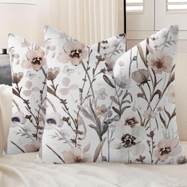 Set of 2 Linen Vintage Floral Throw Pillow Covers 18x18 Inch Ink Art Style Home Decorative Pillowcases for Sofa Couch Bedroom Living Room Outdoor Rustic Farmhouse Decor