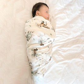 LifeTree Muslin Swaddle Blankets, Baby Swaddling Wrap Nursery Receiving Blanket for Boys & Girls, 70% Viscose from Bamboo and 30% Cotton, Large 47 x 47 inches Mallard Duck/Olive Green