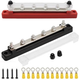 Greluma 1 Pair 4 Terminal Busbar Floor Power Distribution Terminal Block with Cover for Car Marine Car Pickup Trailer RV Boat