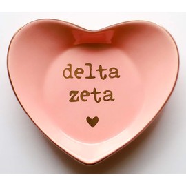 Sorority Shop Sorority Shop Delta Zeta Jewelry Dish - Heart-Shaped High-gloss finish Ceramic tray with Gold Detailing, Multi-Function Ceramic Ring Dish for Home or Office, Ideal for Jewelry and Keys