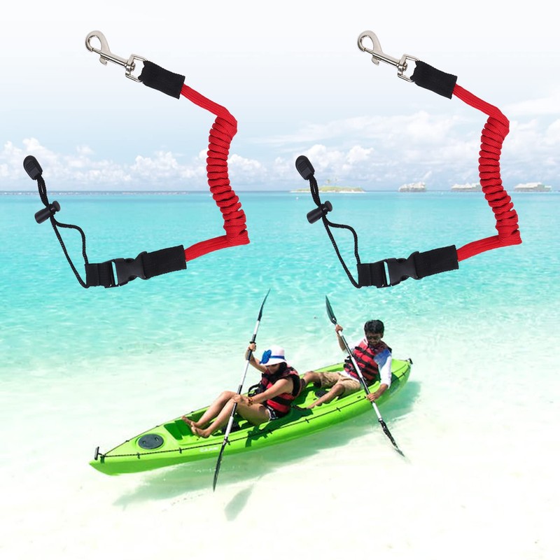 Qaziuy 2Pcak Kayak Paddle Leash, Elastic Kayak Paddle Rope with