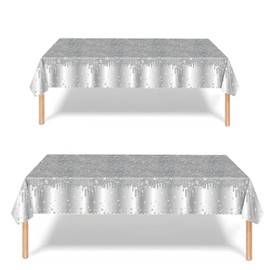 2P Silver Party Plastic Table Cloth,137x274cm Shiny Glitter Silver Tablecloths Rectangular Diamond Silver Party Dining Table Cover Silver Tablecloths for Baby Shower,Wedding,Birthday Tablecloth Décor