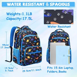 VASCHY Kids Backpack for Elementary School, Boys Large Bookbags School Bags for Primary School/Travel Black Dinos
