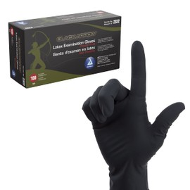 Dynarex Black Arrow Disposable Latex Exam Gloves, Powder-Free, For Healthcare, Law Enforcement, Tattoo, Salon or Spa, Black (100, Medium)