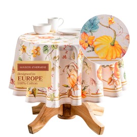 Maison d' Hermine 100% Cotton Table Cover - 63" Diameter Round Decorative Tablecloth - Tablecloths for Dining, Home, Farmhouse & Party - for Thanksgiving & Christmas - Potiron Collection