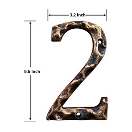 5.5 Inch House Numbers & Letters, Highly Visible Cast Iron Metal Home Address Number for Street Office Mailbox, Antique Brass (Number 2)