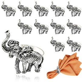 Davifina Silver Elephant Napkin Rings Set of 12 Fall Safari Napkin Rings for Christmas Halloween Thanksgiving,Animal Napkin Ring Holders for Baby Shower Garden Party Family Gathering Table Decor