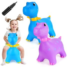 Leyndo 2 Pcs Dinosaur Bouncy Hopper Inflatable Ride on Bouncing Dinosaur Animal Jumping Toys with Pump Dinosaur Ride on Hopping Toys for 6 + Years Old Girls Boys, 2 Colors