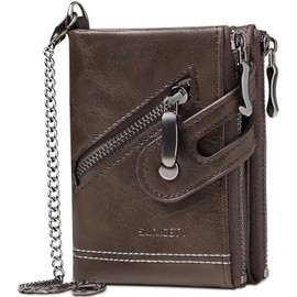 Carteras para Caballero, Carteras para Caballero Rfid Plegable, Cartera con Cadena para Tarjetas, DNI y Moneda Billetera, Regalo para Hombre, Marido, Padre y Novio (Café)