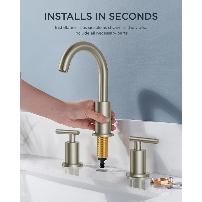 FORIOUS Brushed Nickel Bathroom Faucet 3 Hole Vanity with Metal