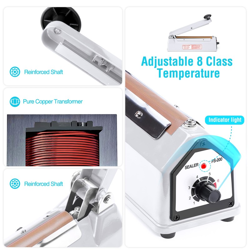 METRONIC Impulse Sealer 8 inch, Manual Heat Sealer Machine for
