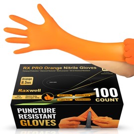 Raxwell Orange Nitrile Gloves - 8.5 Mil Heavy Duty X-Large, Diamond Texture For Grip, Puncture Resistant, Latex-Free For Mechanics
