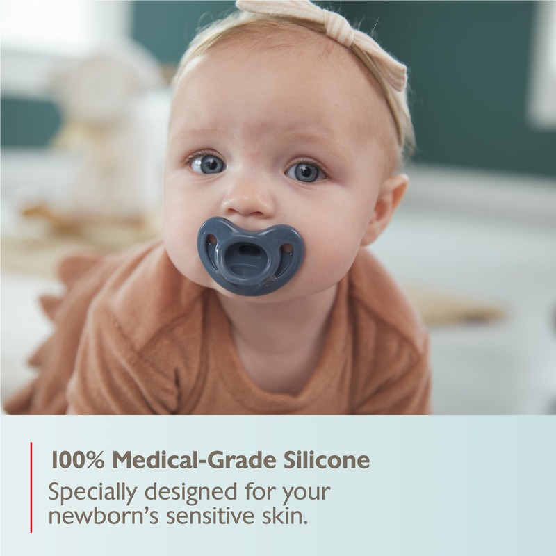 NUK 100% Silicone Comfy Orthodontic Pacifiers, 0-6 Months, Blue Fashion,