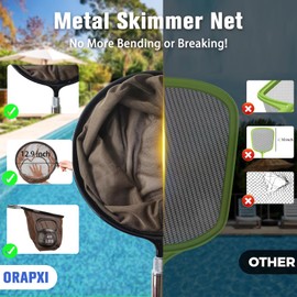 ORAPXI Pool Nets Swimming Pool Leaf Skimmer Nets, Fine Mesh with Heavy Duty Metal Frame and Sturdy Metal Hook for Cleaning Pools, Ponds, Garden, Fish Catching