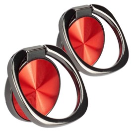 [2 Pack] Rounded CD Texture Cell Phone Ring Holder Stand, 360 Degree Rotation Finger Ring Kickstand with Polished Metal Phone Grip, Smartphone Accessories (Red)