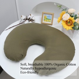 Onacosht 100% Organic Cotton Nursing Pillow Cover Soft Breathable Jersey Feeding Pillow Slipcover Fits Standard Infant Nursing Pillow or Positioner for Baby Boy and Girl, Olive