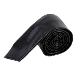 Men's Skinny Tie Handmade PU Leather Black Narrow Necktie