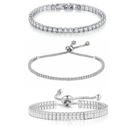 Silver Bracelet for Women Adjustable Tennis Bracelets for Women Crystal Bracelet Stack Set Cubic Zirconia Bracelets Fashion Jewelry Wedding Gift